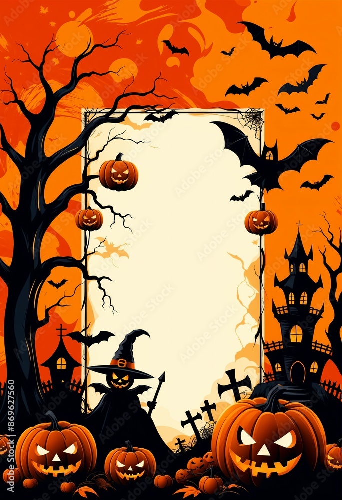 Halloween themed poster background with pumpkins and bats with empty space to enter your text. Halloween themed poster background with pumpkins and bats with empty space to enter your text.