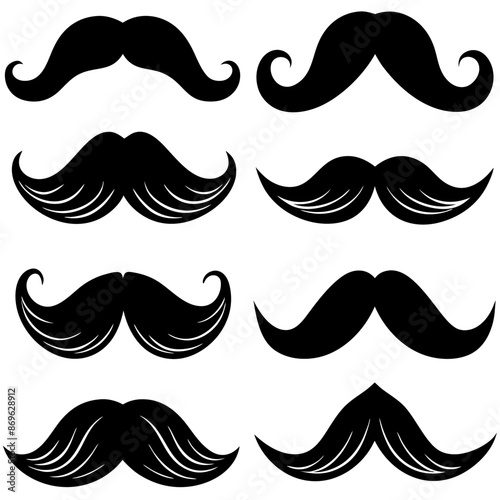 Various styles of mustaches against a white backdrop