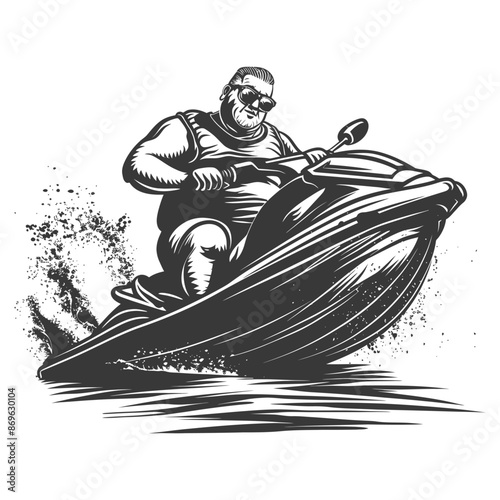 Retro Style Jet Ski Rider: Bold Line Art Illustration.