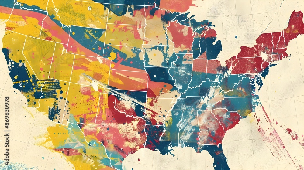 Naklejka premium Detailed Illustrative Map of Electoral Districts for Political Elections