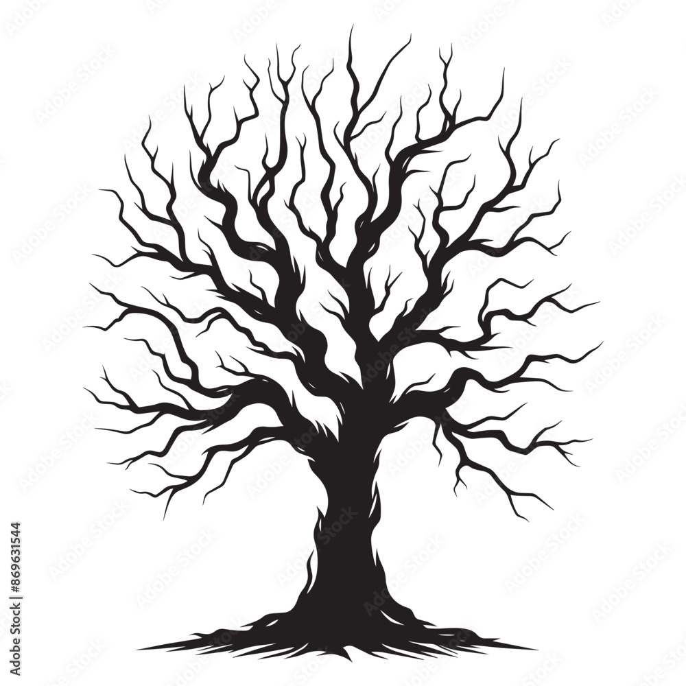 Halloween scary tree silhouette vector illustration isolated on white background