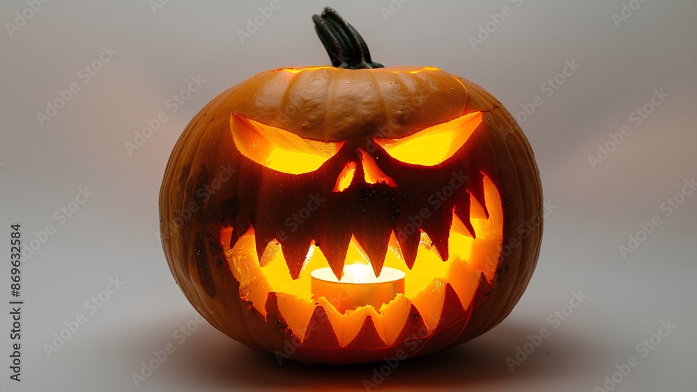 Eerie Glow: Creepy Jack-O'-Lantern Pumpkin Illuminating the Darkness for a Spooky Halloween Eerie Glow: Creepy Jack-O'-Lantern Pumpkin Illuminating the Darkness for a Spooky Halloween