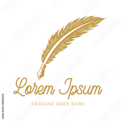 Vintage Retro Elegant Luxury Quill Feather for Author Vector