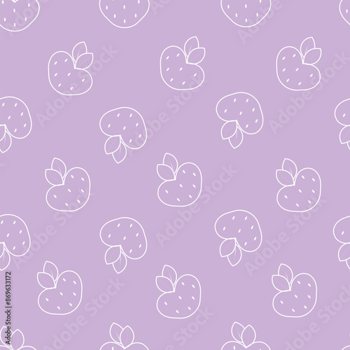 Strawberry icon seamless pattern on purple background.