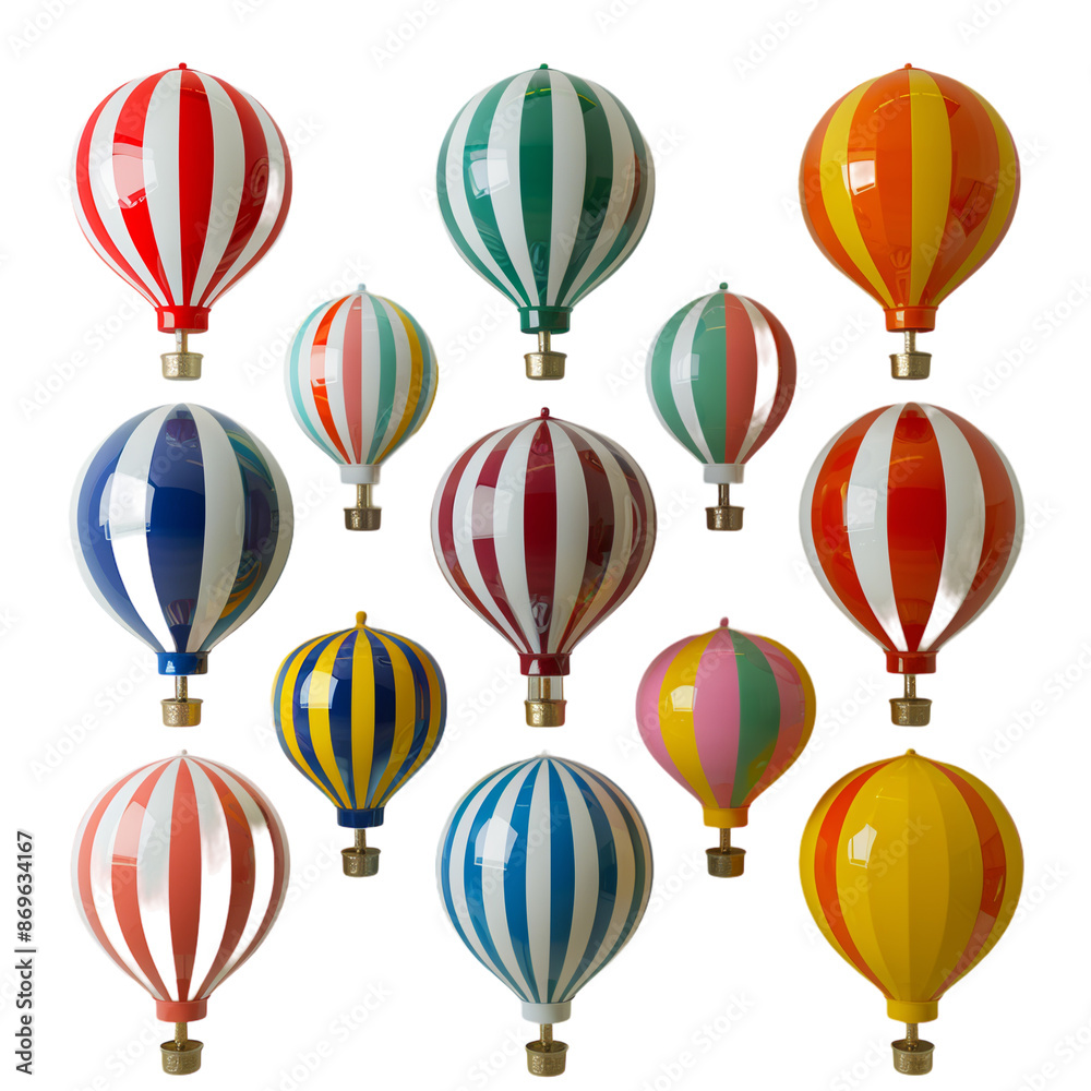 Colorful hot air balloons with striped patterns. Colorful hot air balloons with striped patterns.