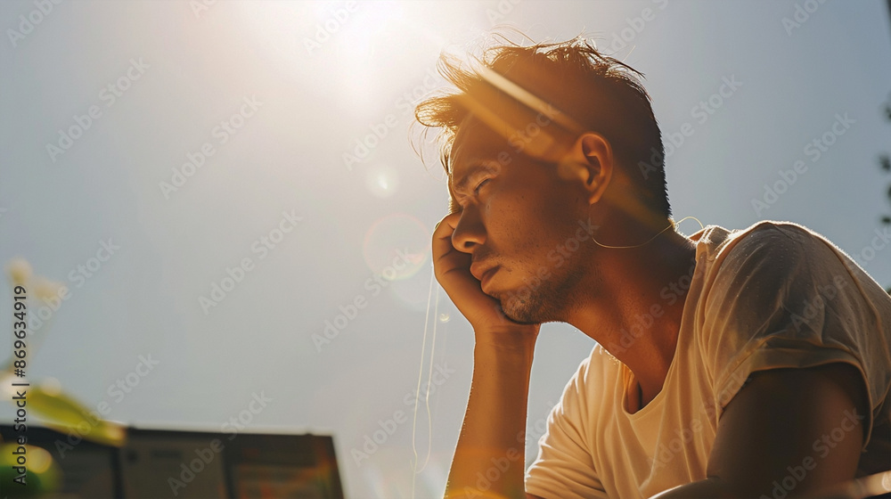 custom made wallpaper toronto digitalheat stroke - Heat stroke A man is worried in the hot sun's heat with a wet towel on his head, hot sunlight