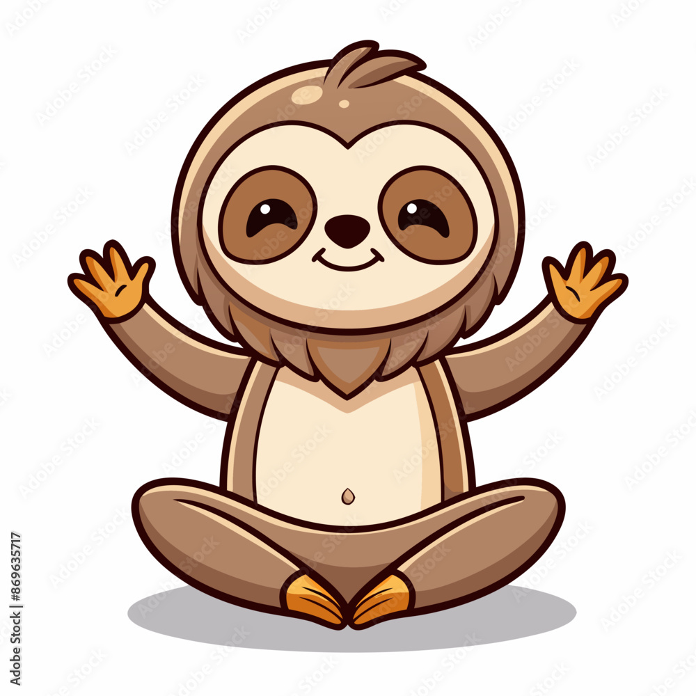 Obraz premium Cartoon sloth sitting in lotus position, arms outstretched