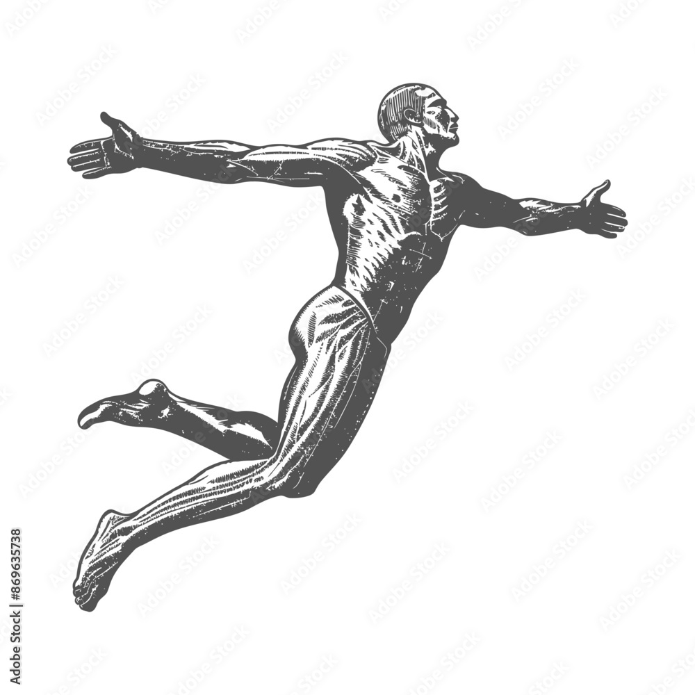 flying man with engraving style black color only flying man with engraving style black color only