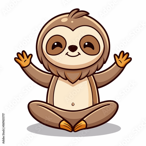 Cartoon sloth sitting in lotus position, arms outstretched