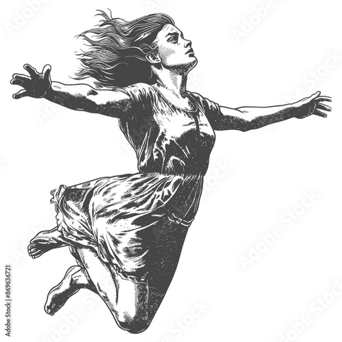 flying woman with engraving style black color only