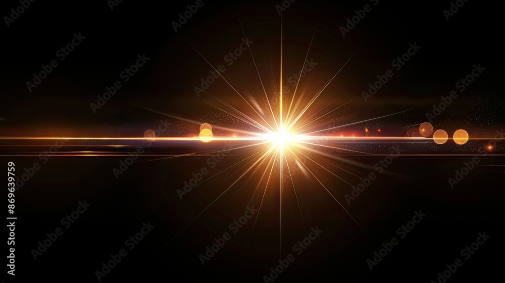 Glowing light and lens flare, isolated on black background Glowing light and lens flare, isolated on black background