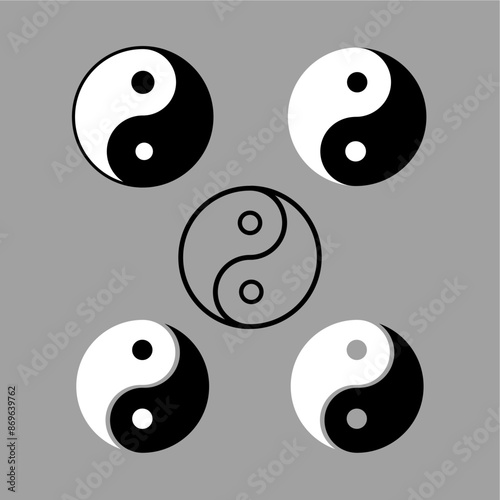 Yin yang harmony and balance symbol icon set in full outline, and transparency. Black and white yin yang symbol design vector illustration suitable for mobile, ui, web. Buddism religion