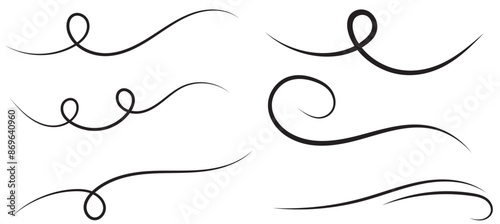 Big set of line winds. Air, wind, swirl in doodle illustration style. Vector illustration on white background