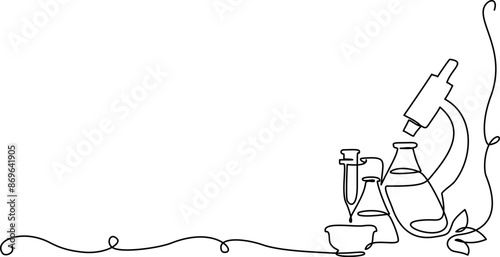 Chemistry and physics laboratory equipment education concept. Corner frame.