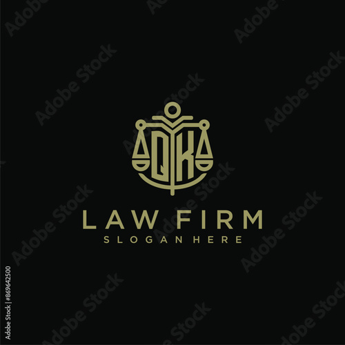 QK initial monogram logo for lawfirm with scale vector design photo