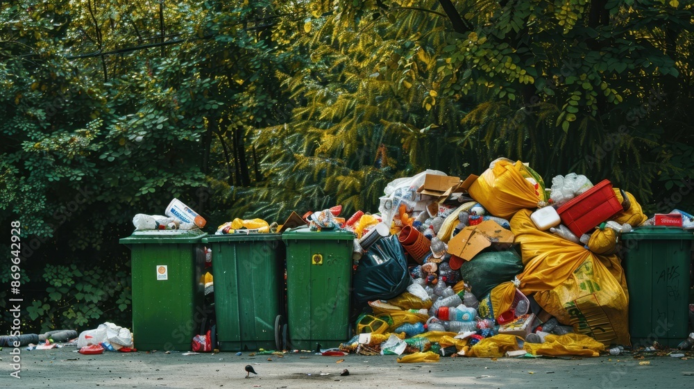 Fototapeta premium Overflowing Garbage Bins