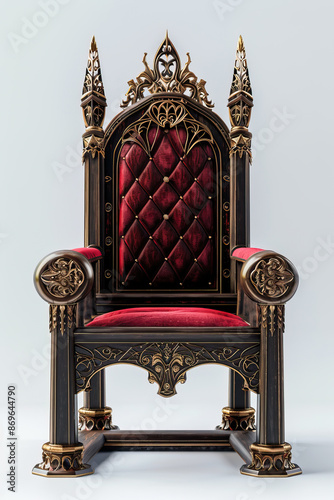 Medieval Fantasy Throne, Regal Seat on Isolated White Background photo