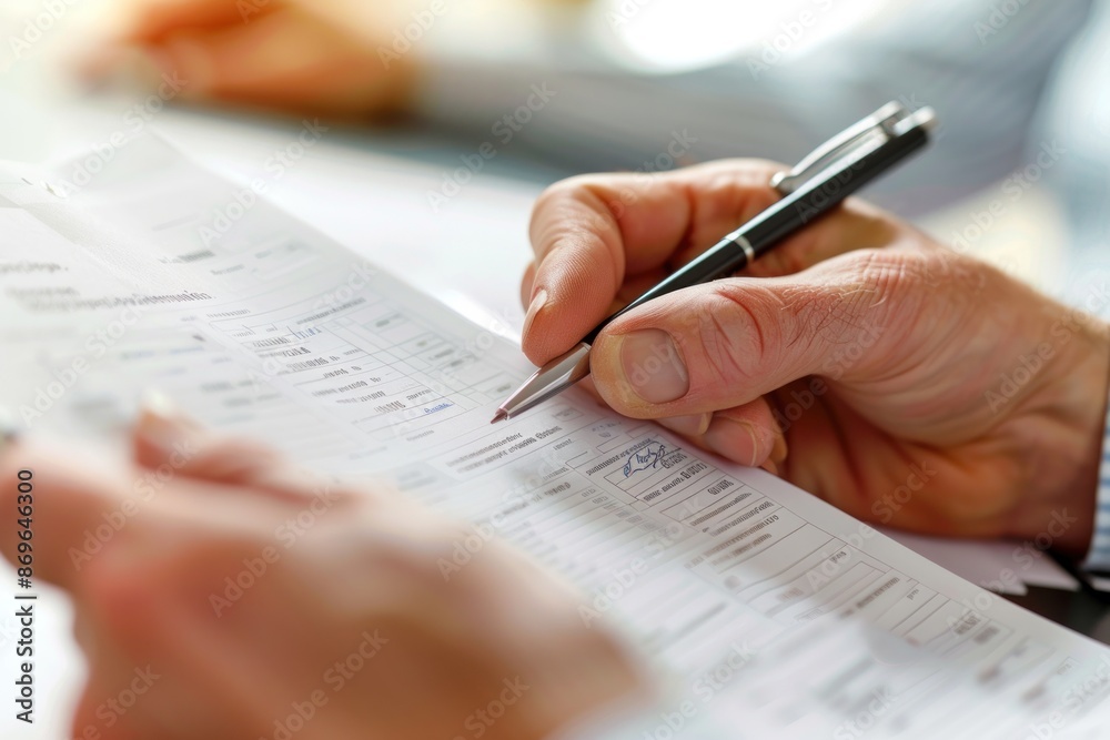 Close-up of hands holding a bank statement in a financial planning session, hyper-realistic, high detail, photorealistic Close-up of hands holding a bank statement in a financial planning session, hyper-realistic, high detail, photorealistic