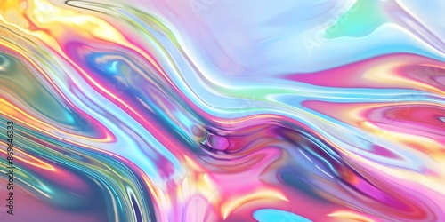 Vibrant holographic backdrop with sleek waves ideal for contemporary design projects. Concept Holographic Backdrop, Contemporary Design, Sleek Waves, Vibrant Colors