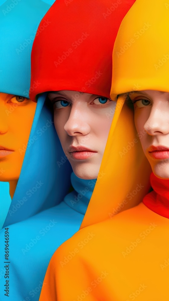 A Close-up Shot of a Group of people with overlapping colorful abstract shapes A Close-up Shot of a Group of people with overlapping colorful abstract shapes