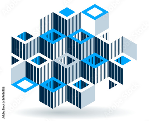Isometric 3D cubes vector abstract geometric background, abstraction art polygonal graphic design wallpaper, cubic shapes and forms composition lowpoly style.