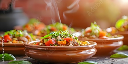 Experience the Authentic Flavors of Morocco Indulge in Rustic Tagines and Culinary Delights from Africa. Concept Moroccan Cuisine, Tagine Recipes, North African Flavors, Exotic Spices