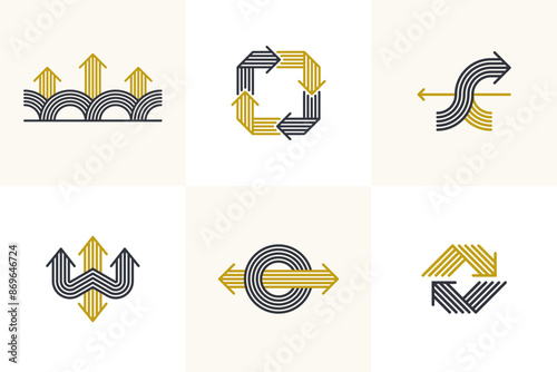 Concept arrows vector logos set isolated, double arrows symbol pictograms collection, stripy icon of arrow.