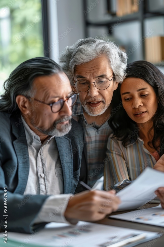 Portrait half-body of a multi-ethnic couple assessing their mortgage options with a financial planner in a bright room, hyper-realistic, high detail, photorealistic Portrait half-body of a multi-ethnic couple assessing their mortgage options with a financial planner in a bright room, hyper-realistic, high detail, photorealistic