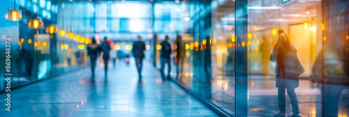 Wallpaper Mural people walking down a hallway in a building with glass walls and doors on both sides Torontodigital.ca