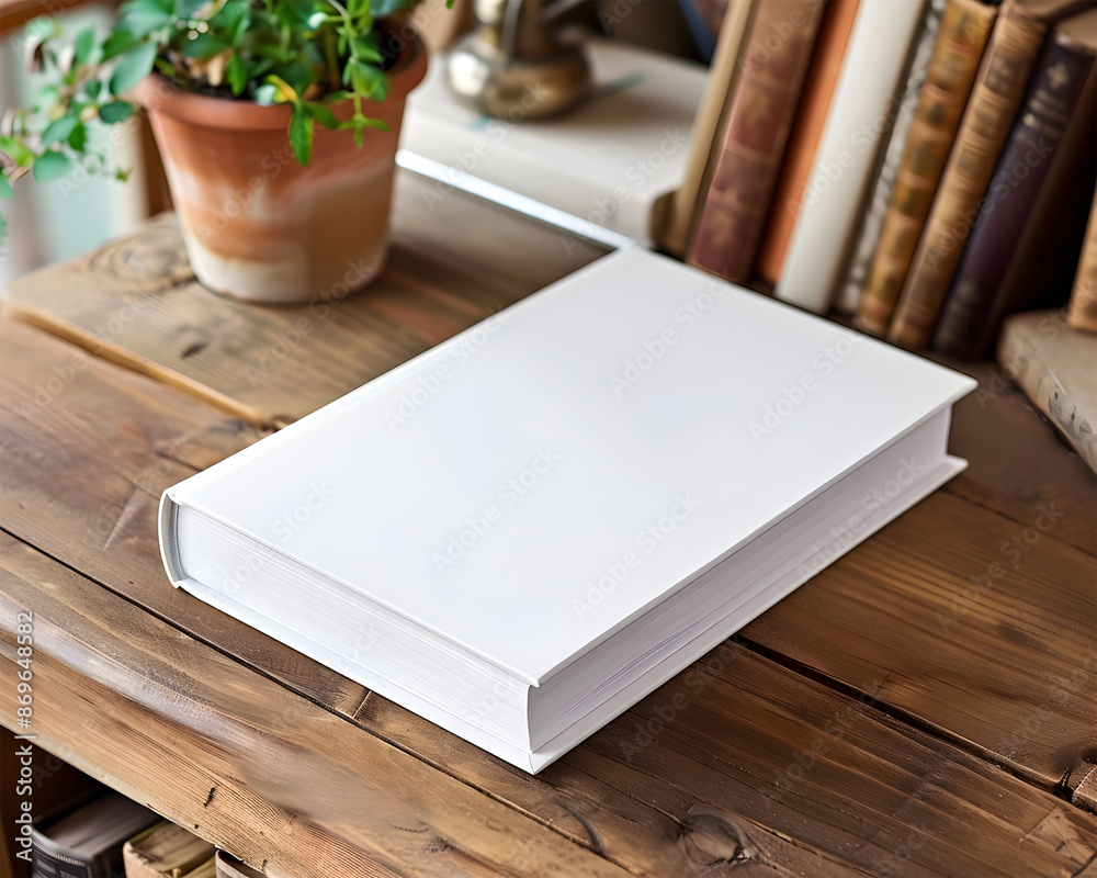 Blank book cover mockup, on wooden desk Blank book cover mockup, on wooden desk
