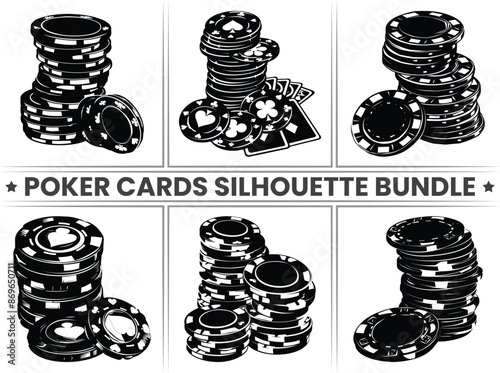 Silhouette set of Playing Card Suits - Poker and Casino Gambling Concept. Perfect for Jackpot Gaming and Sports Themes. Poker Card Silhouette bundle.
