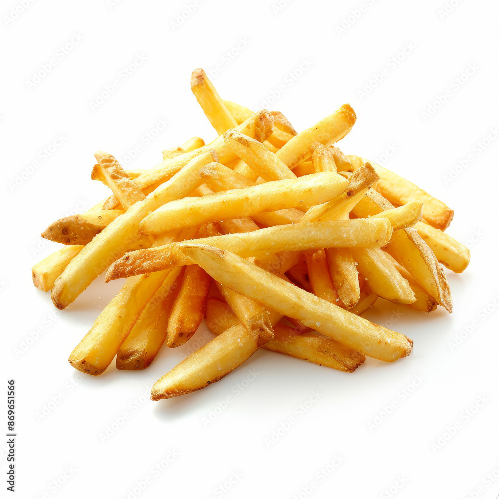 A heap of tasty potato fries, isolated on a white background A heap of tasty potato fries, isolated on a white background