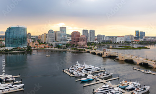 Full aerial view skyline of West Palm Beach, Florida  photo