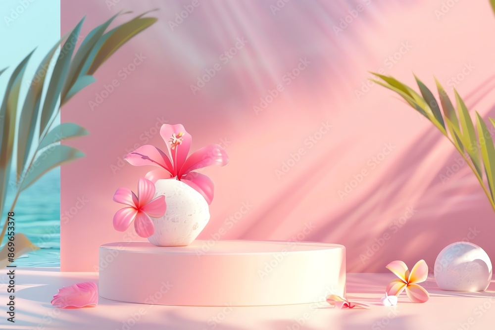 3D render minimal summer background with an empty 3D render minimal summer background with an empty