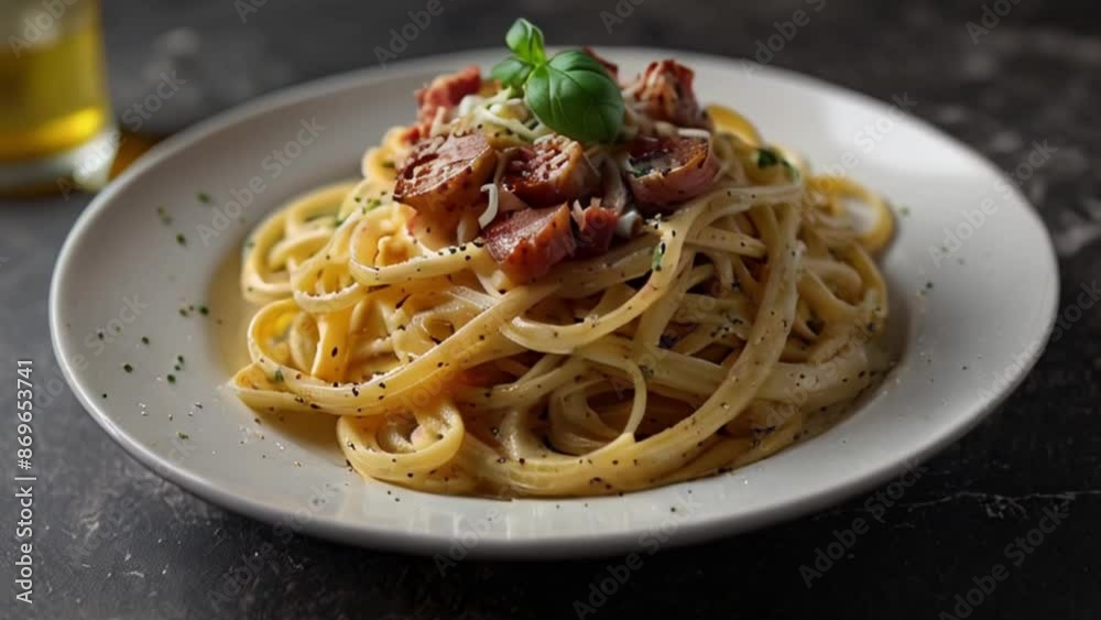 Delicious Plate of Creamy Carbonara Pasta Delicious Plate of Creamy Carbonara Pasta