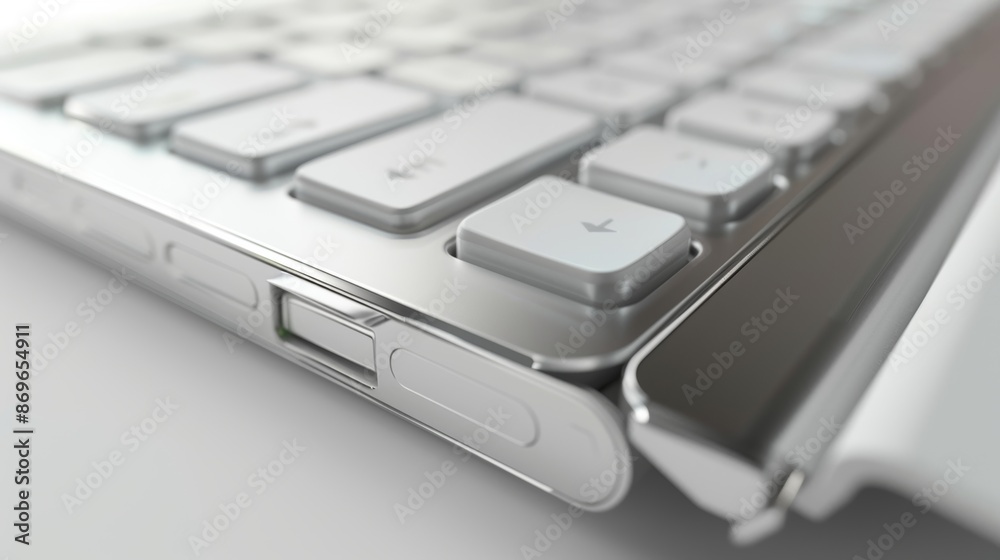 A silver and white keyboard with a foldable design allowing for a more compact form when not in use. The keys have a satisfying tactile feel and the Bluetooth connection is strong and A silver and white keyboard with a foldable design allowing for a more compact form when not in use. The keys have a satisfying tactile feel and the Bluetooth connection is strong and
