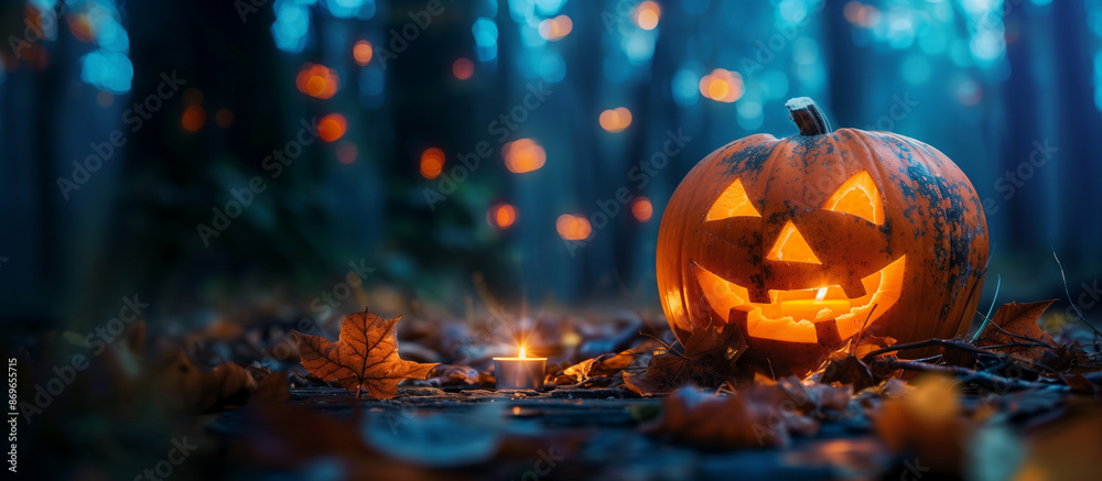 halloween jack o lantern; autumn & pumpkin scary and funny background with fall leaves and seasonal vibe halloween jack o lantern; autumn & pumpkin scary and funny background with fall leaves and seasonal vibe