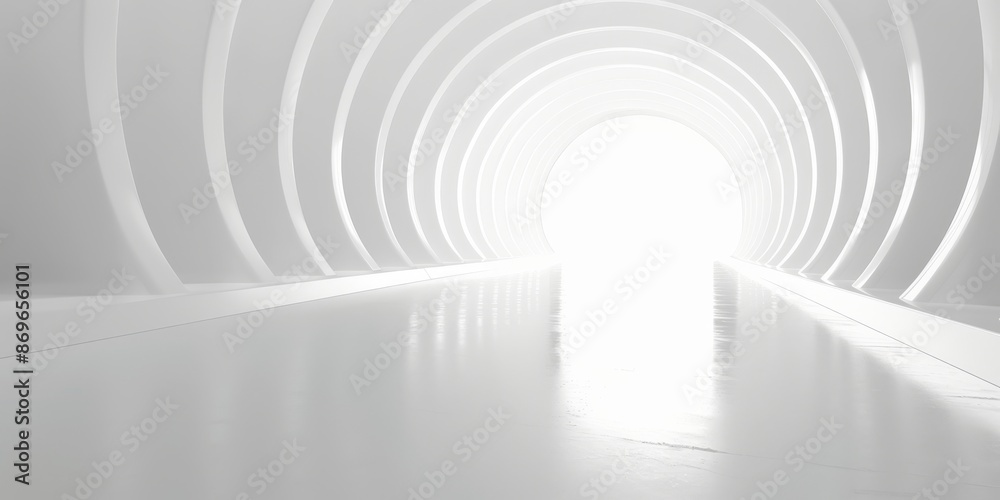 A futuristic, bright white tunnel with glowing lights. Clean lines and modern design in a sci-fi atmosphere. A futuristic, bright white tunnel with glowing lights. Clean lines and modern design in a sci-fi atmosphere.