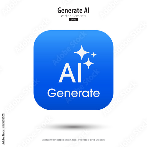 Generate AI. 3d button minimal modern. AI enters by command prompt to generate ideas. 3d blue icon design style for Apps, Websites, Interfaces, and mobile apps. UI UX design, Vector illustration.