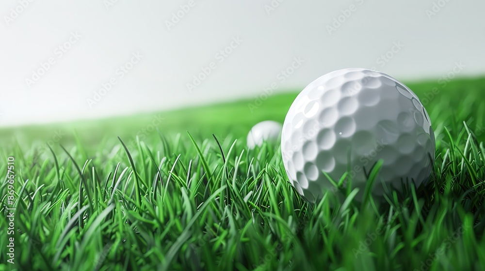Eyecatching golf ball on green grass side view