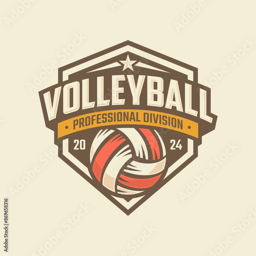 Vintage Volleyball logo icon design, sports badge template. Vector illustration