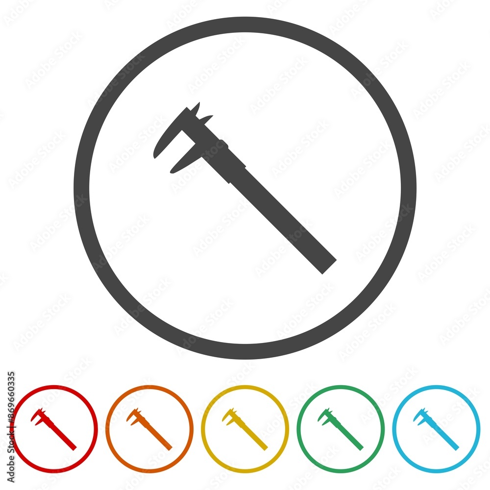 Vernier caliper icon. Set icons in color circle buttons Vernier caliper icon. Set icons in color circle buttons
