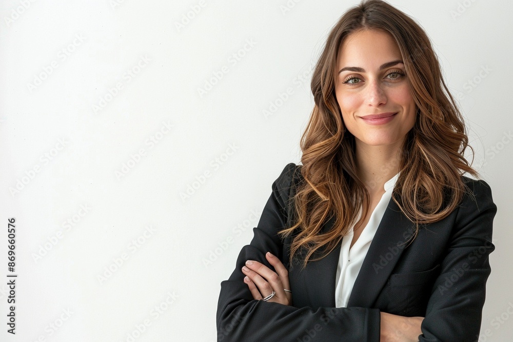 atractive female business woman on right side of image with copy space on the left of the image, white background atractive female business woman on right side of image with copy space on the left of the image, white background