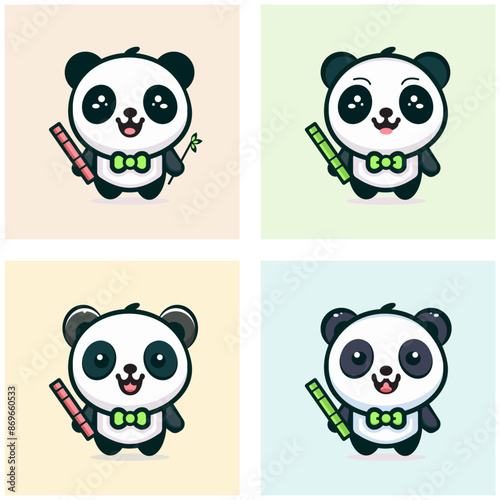 Cute and Colorful Panda Vector Illustrations