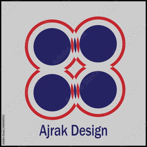  Ajrak illustration design template, blue geometric shapes  isolated on gray background
