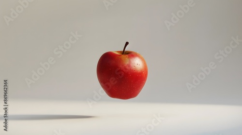 Red apple on a white background with shadow and copyspace.