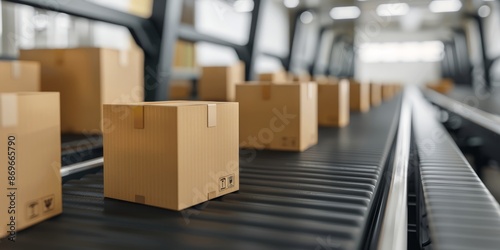 Cardboard box on the treadmill, light white background