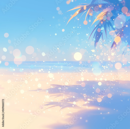 Abstract Summer Beach Scene With Blurred Waves and Sparkling Water. The water is sparkling with light, creating a soft, blurred effect. The colors are bright and vibrant, evoking a sense of peace.