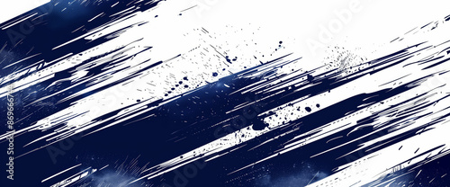 A diagonal brushstrokes in blue and white. The brushstrokes create a dynamic and energetic composition. The background is a solid white, with the blue brushstrokes standing out boldly.