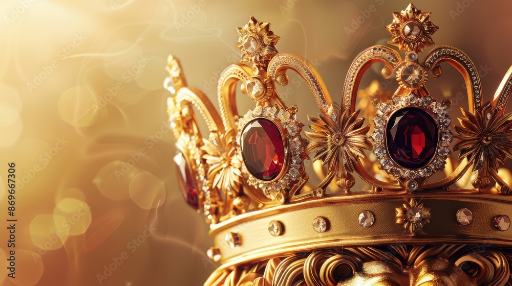 Fototapeta premium A gold crown with red jewels on it